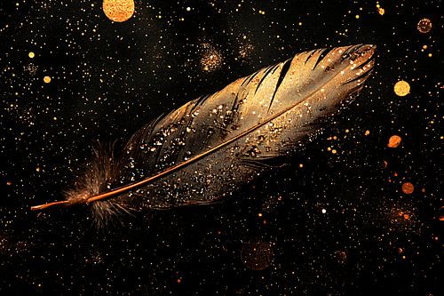 Gouden veer tegen zwarte achtergrond
