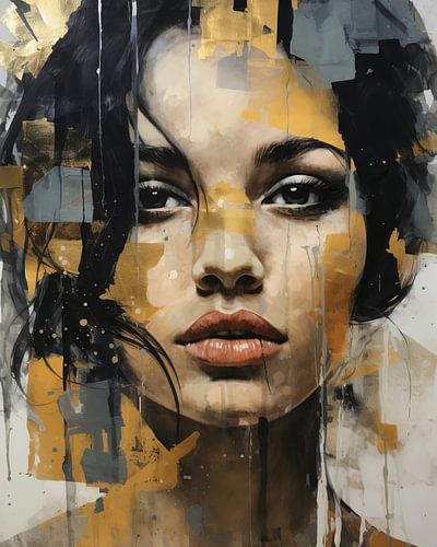 Portret in collage stijl met gouden accenten