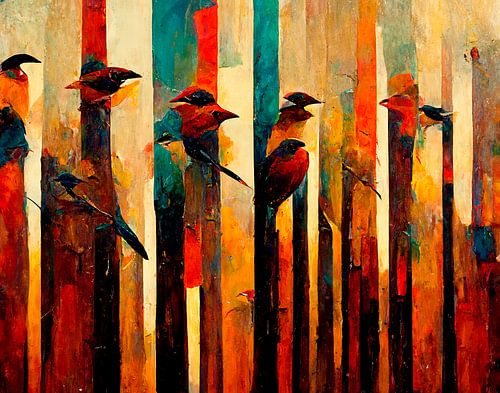 A group of birds hidden among the trees. Part 5