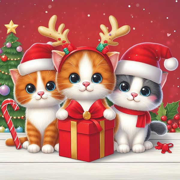3 Cute Christmas cats illustration by Laly Laura