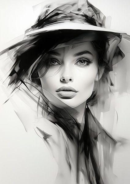 Eerste ruwe schets - Dame met hoed van Harry Cathunter