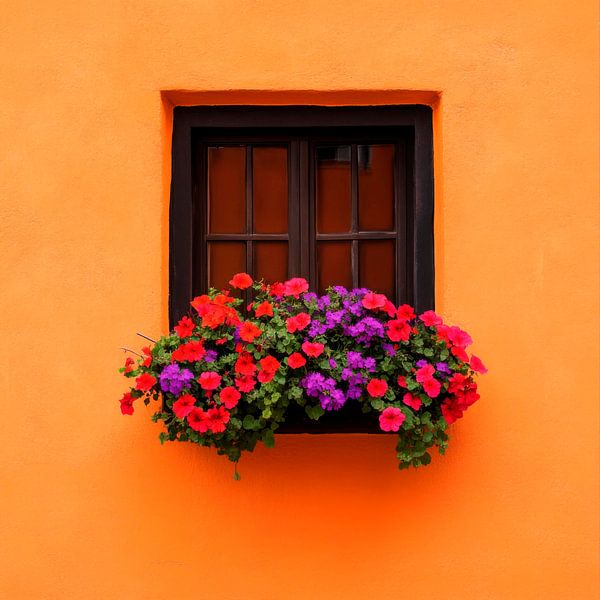 Blühendes Fensterbrett in Orange von Poster Art Shop