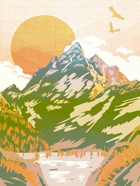 Berglandschap met zonsopgang van FRESH Fine Art