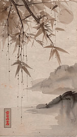 Beruhigende ZEN-Landschaft mit herabhängenden Ästen und Mond