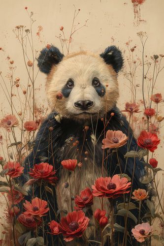 Panda Paradise - Panda surrounded by Beautiful Flowers