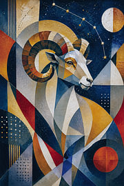 Schilderij van het sterrenbeeld Ram – Moderne astrologische kunst van Galerij Hoppenbrouwers