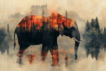 Innerlijke Wildernis - Olifant met Boslandschap van Eva Lee