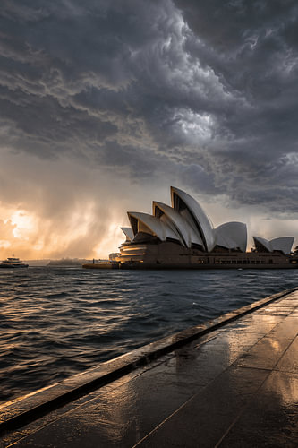Sturm über Sydney – Das Sydney Opera House bei Sonnenuntergang – Luxuriöse Architektur-Wanddekoration – Fotos der Skyline von Australien