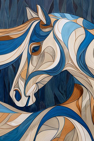 Buntes kubistisches Gemälde eines Pferdes von Art & Soul Creations
