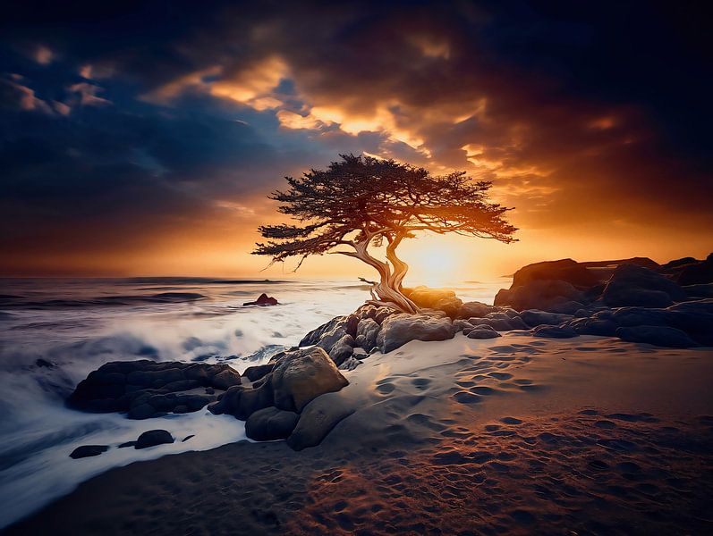 Zonsondergang aan zee van fernlichtsicht