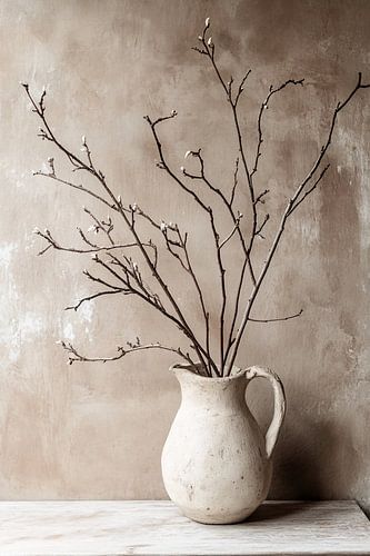 Takken in rustieke kleivaas