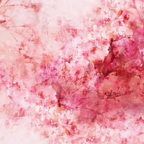 Pink Blossom - peinture abstraite carrée