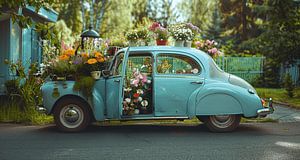 Vintage-Oldtimer als Blumenstand