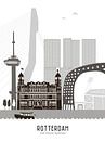 Skyline illustration city Rotterdam | Feijenoord | Kuip black-white-grey by Mevrouw Emmer thumbnail