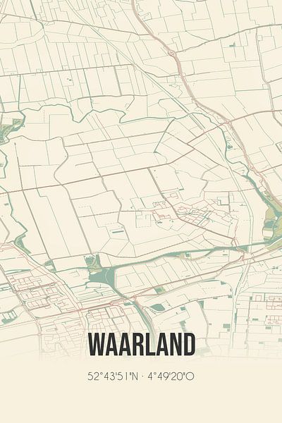 Alte Karte von Waarland (Nordholland) von Ortsdrucke