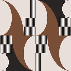 Retro waves. Modern abstract geometric art in brown, white, black no. 4 by Dina Dankers