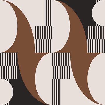 Retro waves. Modern abstract geometric art in brown, white, black no. 4 by Dina Dankers