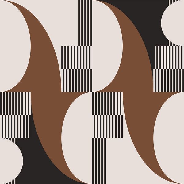 Retro-Wellen. Moderne abstrakte geometrische Kunst in braun, weiß, schwarz Nr. 4 von Dina Dankers