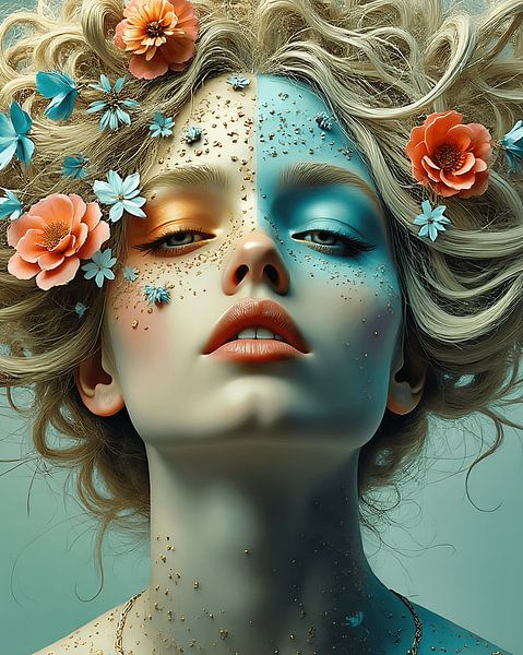 Surrealistisches Porträt einer Frau mit Blumen von The Photo Artist