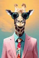 Giraffe wearing men's suit