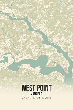 Vintage landkaart van West Point (Virginia), USA. van MijnStadsPoster