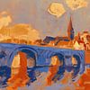 Le pont sur la Meuse en bleu et orange sur Nop Briex