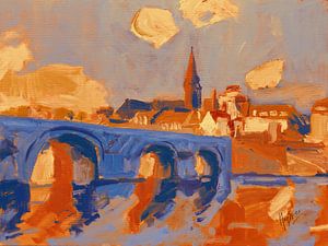 Le pont sur la Meuse en bleu et orange
