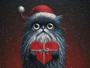 Weihnachtskatze | Katze mit Herz in Weihnachtsmütze