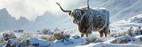 Panoramic Scottish highlander under snow by Digitale Schilderijen thumbnail
