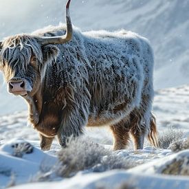 Panoramablick auf die schottischen Highlander unter Schnee von Digitale Schilderijen