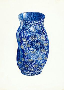 Blauwe bloemenvaas van Mad Dog Art