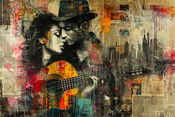 Mann mit Gitarre und Frau – Romantisches Graffiti-Kunstwerk