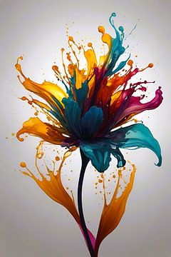 Explosion de fleurs abstraites colorées sur De Muurdecoratie