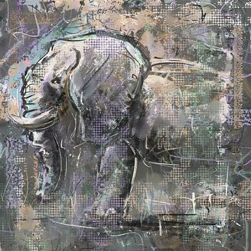 Mixed media artwork olifant van Emiel de Lange