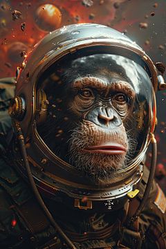 Hyperrealistische aap-astronaut in levendige ruimte van Poster Art Shop