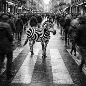 Walking the Lines: Ein surrealer Zebra-Schritt in der Metropole von Dodik Hariyono