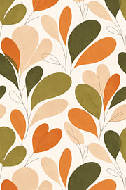 Abstract Bladpatroon in Oranje en Groen Poster