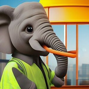 Elefant als Bauarbeiter