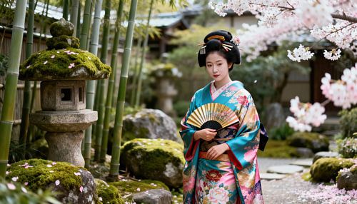 Geisha in japanese garden