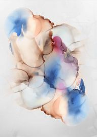 Buntes, modernes abstraktes Aquarell in Braun, Blau und Rosa