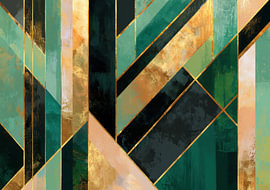 Abstrakte Geometrie in Smaragdgrün, Gold und Anthrazit von Niklas Maximilian