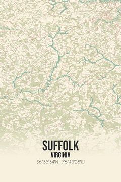 Carte ancienne de Suffolk (Virginie), USA. sur Rezona