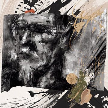 Mixed media portrait of an old wise man