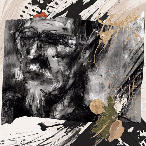 Mixed media portret van een oude wijze man