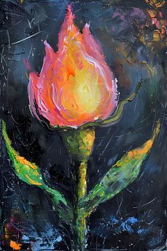 Abstract schilderij van kleurrijke roos van Art & Soul Creations