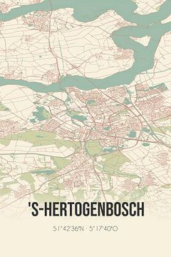 Retro kaart van 's-Hertogenbosch, Noord-Brabant. van MijnStadsPoster