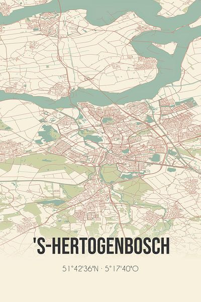 Retro map of 's-Hertogenbosch, North Brabant. by MyCityPoster