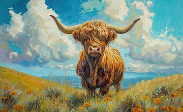 Vache Scottish Highlander | Peinture abstraite Scottish Highlander sur Blikvanger Schilderijen