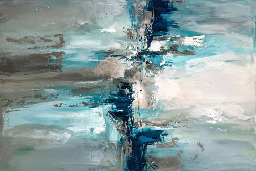 Abstract blauw-grijs schilderij