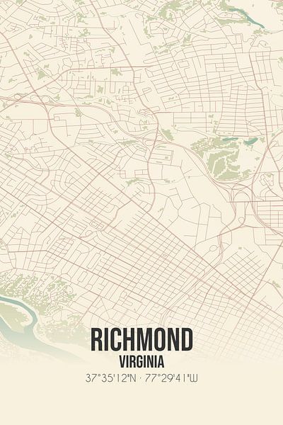 Carte ancienne de Richmond (Virginie), Etats-Unis. par Affiches de lieux
